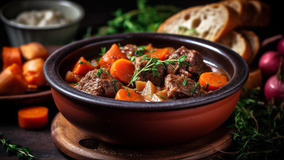 A steaming bowl of homemade Slow Cooker Beef Stew