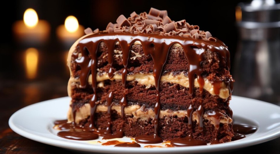 A delicious homemade One Bowl Chocolate Cake topped with chocolate frosting.