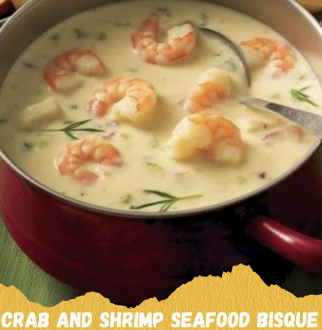 A bowl of rich and creamy Crab and Shrimp Seafood Bisque garnished with fresh parsley