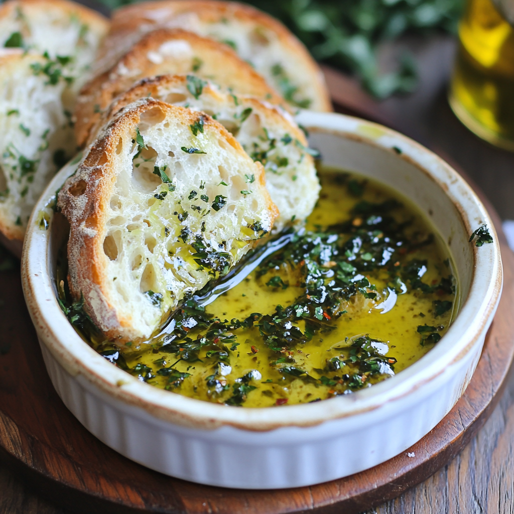 Irresistible Olive Oil Bread Dip served with fresh artisan bread slices