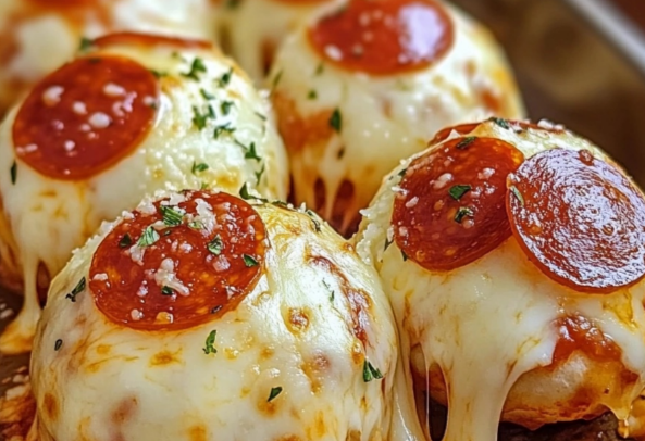 Inside view of a Cheesy Pepperoni Pizza Bomb with mozzarella filling