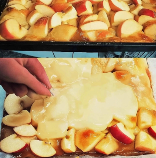 Simple Apple Cake Recipe with fresh apple slices covered in batter, baked to golden perfection