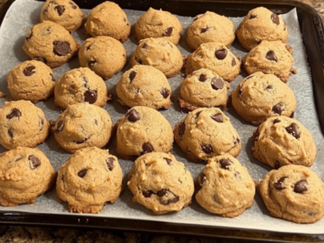 Freshly baked chocolate chip cookies with soft and chewy centers