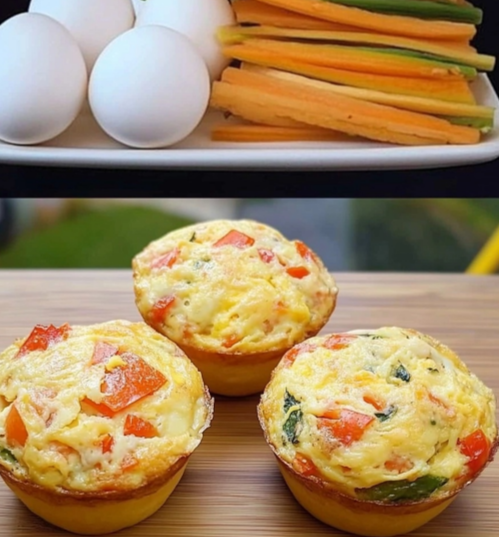 Fresh ingredients for Veggie-Packed Egg Muffins Recipe - eggs, carrot, and vegetables