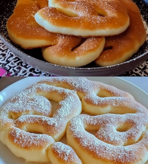 Golden Sweet Fried Bread dusted with powdered sugar, served on a plate