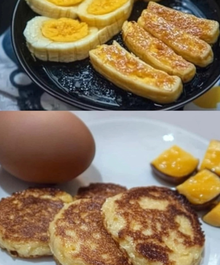 Golden and delicious Banana Egg Cakes sliced into triangles on a plate