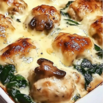 Creamy Chicken Casserole with Spinach, Mushrooms, and Mozzarella