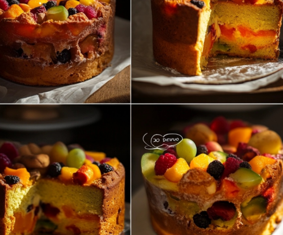 Fruitcake with Mixed Fruits and Nuts on a plate