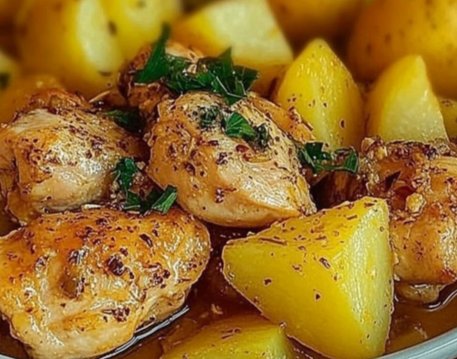 Greek Lemon Chicken and Potatoes with herbs and garlic