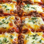 Cheesy Beef Pizza Casserole in a baking dish