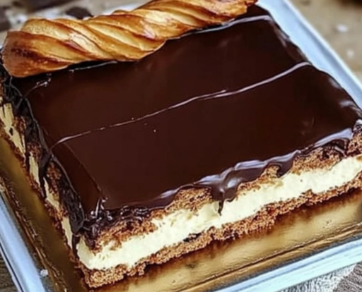 No-Bake Chocolate Éclair Cake with creamy pudding and chocolate ganache