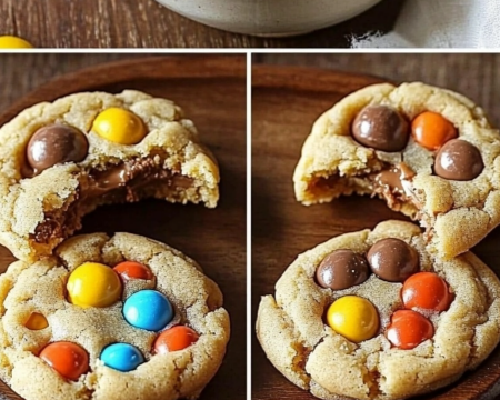 Make these Peanut Butter-Stuffed Mini Cookies with Reese’s Pieces! Soft, chewy cookies with a gooey peanut butter center, perfect for parties or snacking. Easy to bake and delicious!