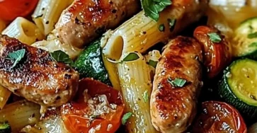Pâtes aux saucisses, courgettes et tomates cerises