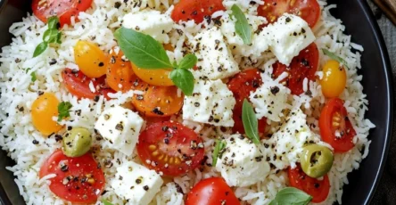 Bol méditerranéen de riz, tomates cerises et feta