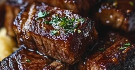 Côtes de bœuf braisées au vin rouge et purée