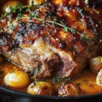 Épaule d’agneau confit au four à l’ail au miel et à la moutarde