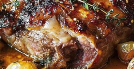 Épaule d’agneau confit au four à l’ail au miel et à la moutarde