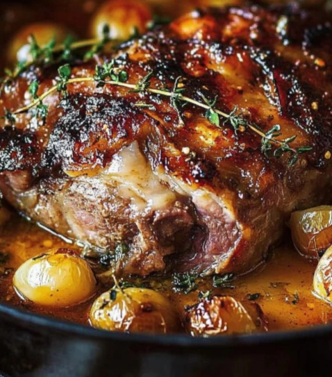 Épaule d’agneau confit au four à l’ail au miel et à la moutarde