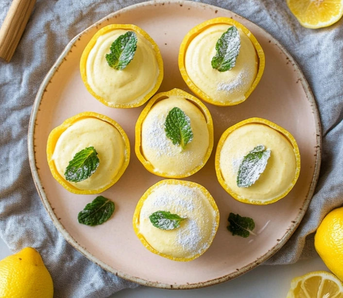 Lemon posset dans coques de citron