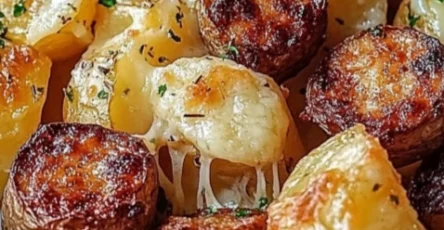 Pommes de terre rôties aux saucisses et fromage