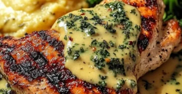 Poulet grillé sauce crémeuse au poivre purée et légumes verts