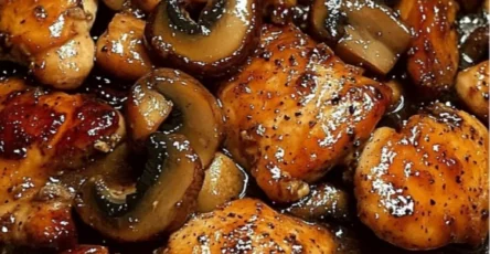 Poulet sauté aux champignons dans une sauce miel ail