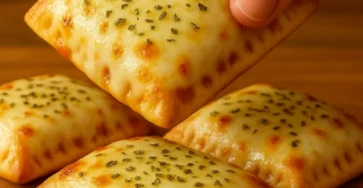 euilletés dorés à la pâte croustillante, garnis de sauce tomate et recouverts de fromage fondant gratiné, saupoudrés d’origan séché