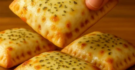 euilletés dorés à la pâte croustillante, garnis de sauce tomate et recouverts de fromage fondant gratiné, saupoudrés d’origan séché
