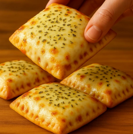 euilletés dorés à la pâte croustillante, garnis de sauce tomate et recouverts de fromage fondant gratiné, saupoudrés d’origan séché