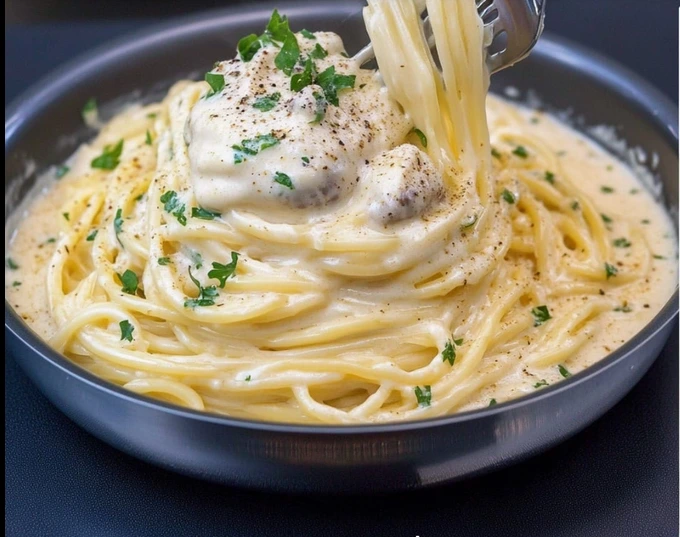 Spaghettis crémeux à l’ail et parmigiano