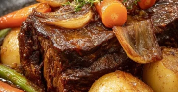 Rôti de bœuf mijoté aux légumes pommes de terre et carottes