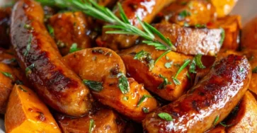 Saucisses Rôties aux Patates Douces Caramélisées