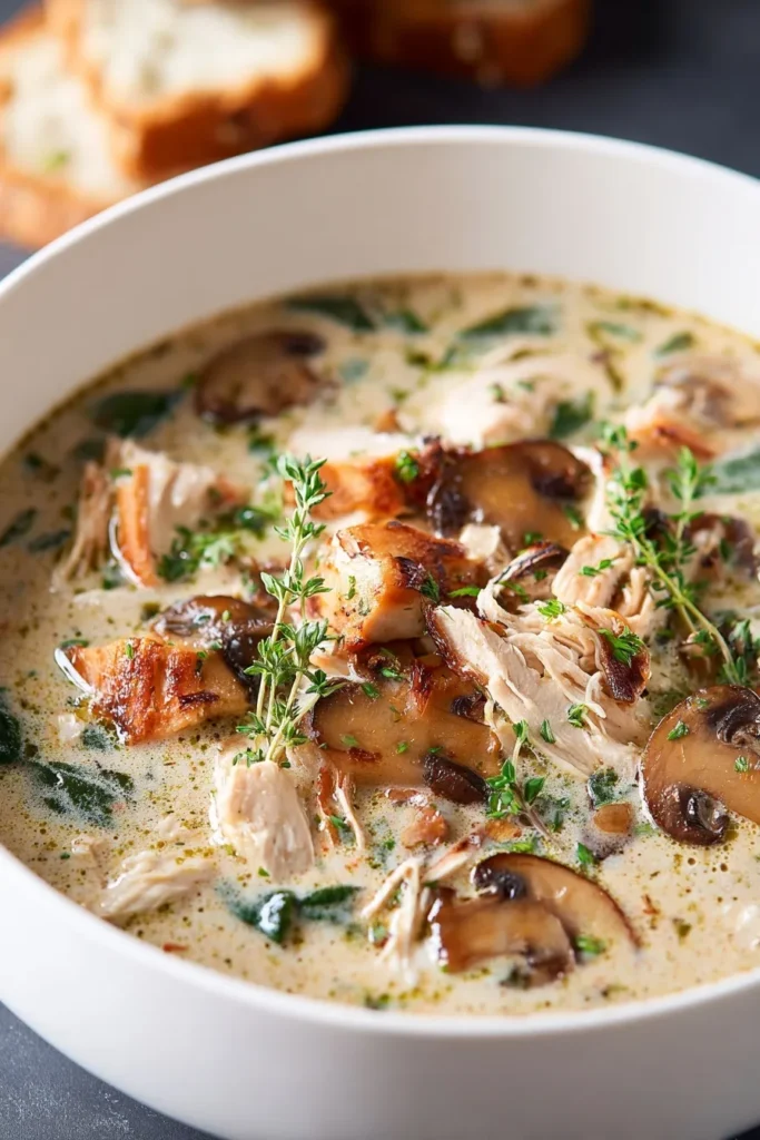 Soupe Crémeuse au Poulet et Champignons