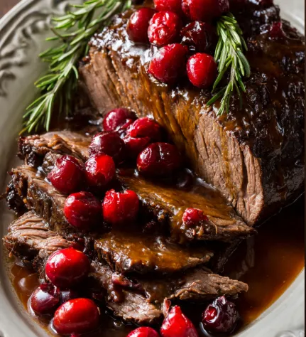 Rôti de Bœuf aux Cranberries & Sauce au Romarin