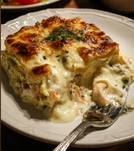Lasagne Crémeuse aux Crevettes et Épinards