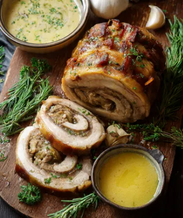 Rouelle de Porc Confite à la Sauce Ail et Oignons