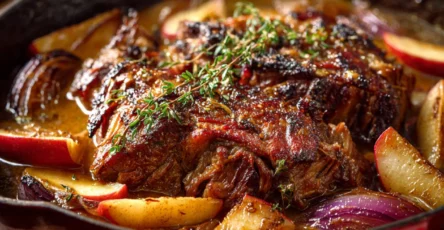 Épaule de porc braisée lentement dans une riche sauce au cidre de pomme