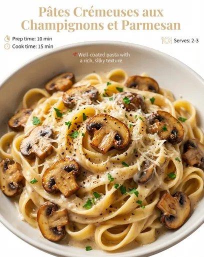 Pâtes Crémeuses aux Champignons et Parmesan